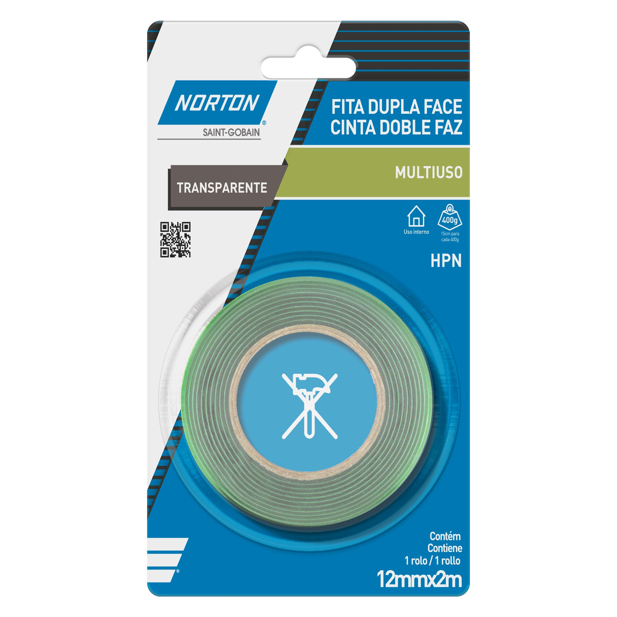 CINTA DOBLE CONTACTO HPN MULTIUSO 12MMX2M TRANSPARENTE NORTON 69957362137