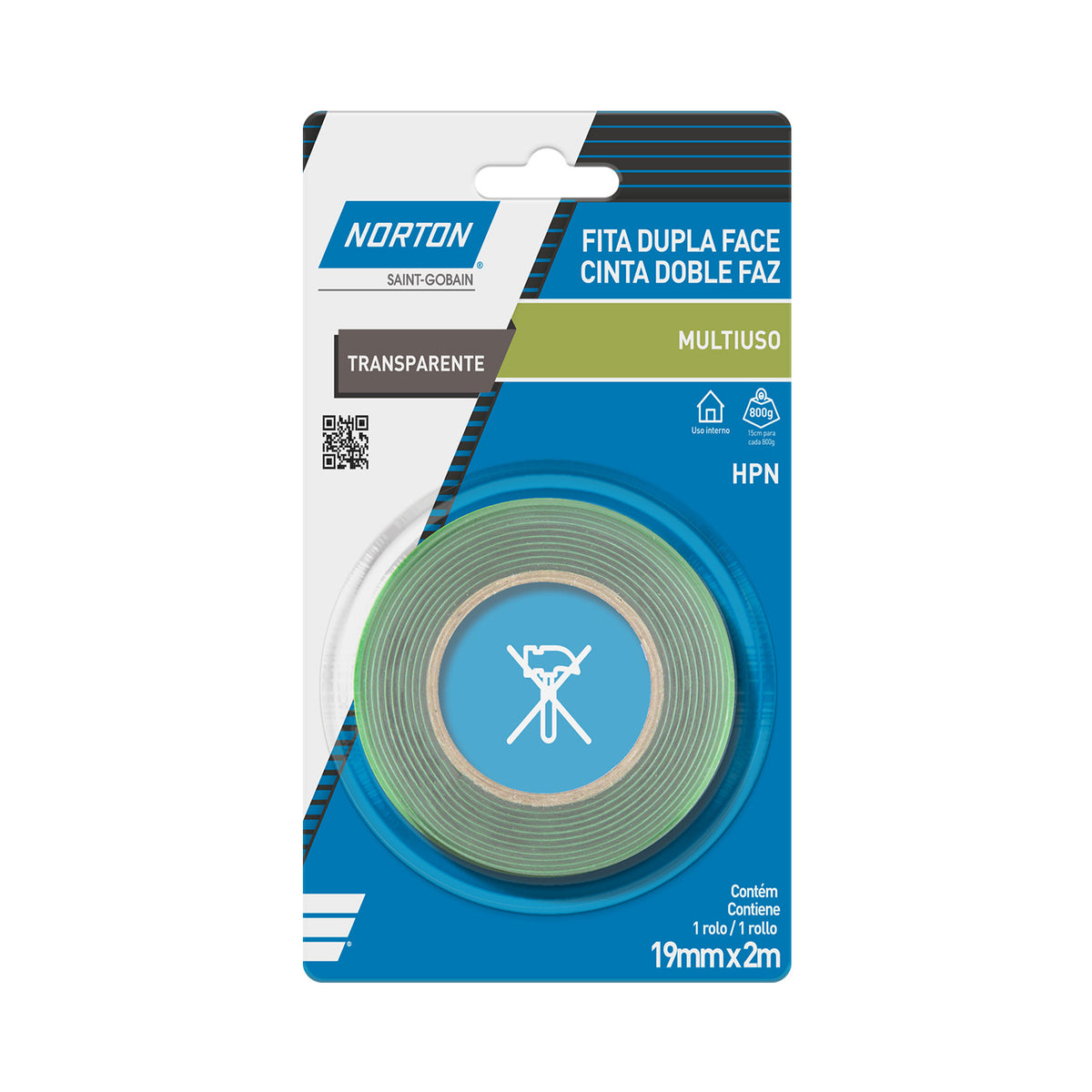 CINTA DOBLE CONTACTO HPN MULTIUSO 19MMX2M TRANSPARENTE NORTON 69957362317