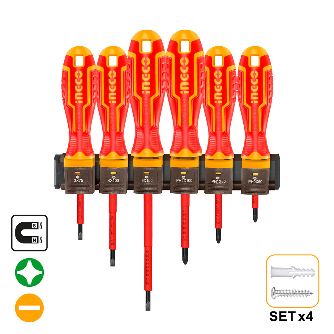 SET DESTORNILLADORES INDUSTRIAL AISLADO VDE PH/SL 6 PIEZAS INGCO HKISD0608