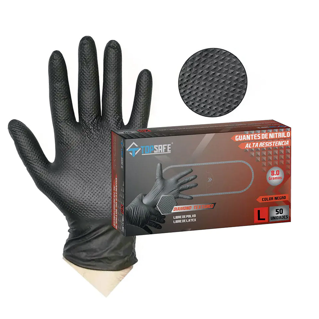 GUANTES NITRILO TEXTURIZADO 50 UNIDADES TALLA L NEGRO TOP SAFE