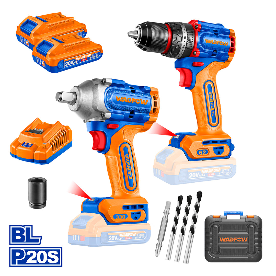 Set Taladro Percutor y Llave Impacto 20V WADFOW WCK20275 – Patio