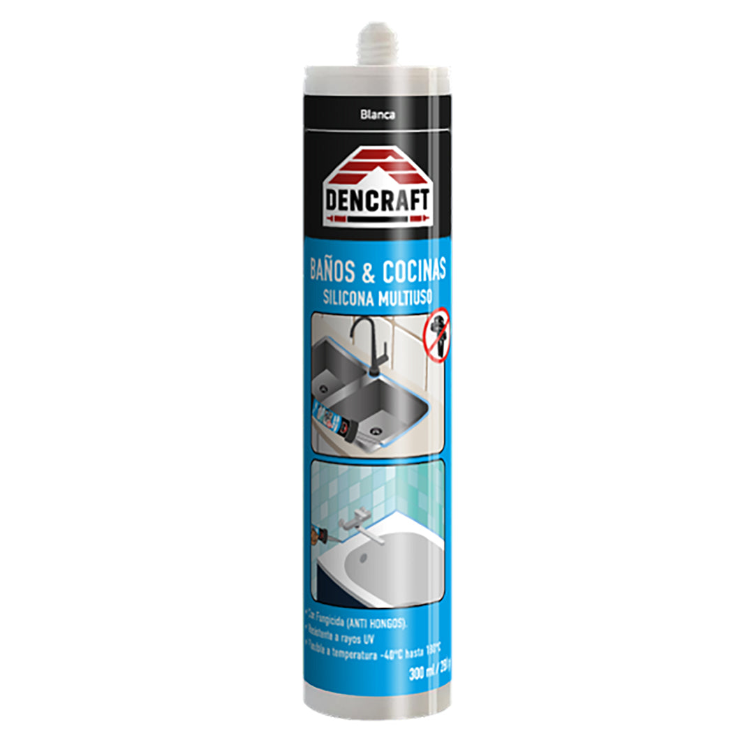 SILICONA ACETICA MULTIUSO BAÑO Y COCINA 300ML BLANCA DENCRAFT  1001