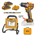 KIT TALADRO ATORNILLADOR + FOCO LED + BROCAS 20V INGCO