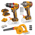 KIT TALADRO PERCUTOR + PISTOLA DE IMPACTO + SOPLADOR 20V INGCO