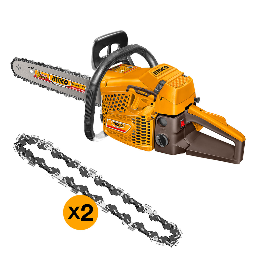 KIT MOTOSIERRA A GASOLINA 62CC 24" + 2 CADENAS DE REPUESTO INGCO